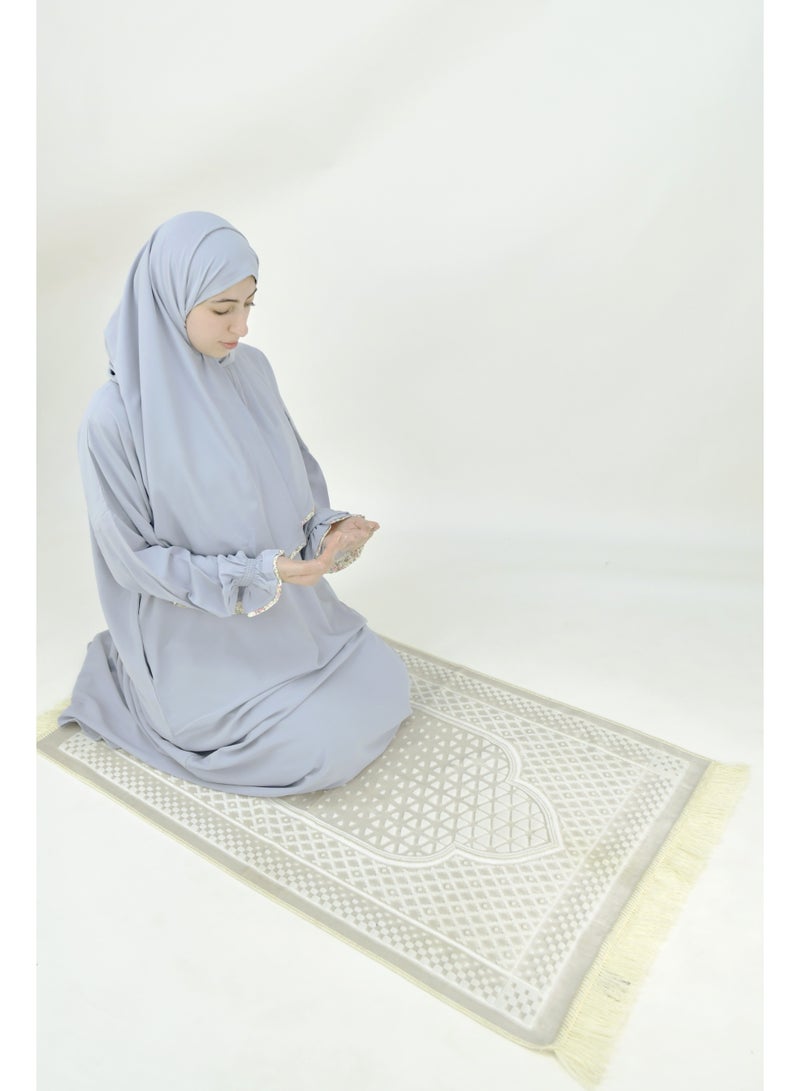  داماس كولكشن باس صلاة نسائي قطعة واحدة من قماش كريب فوكا فاخر مع وشاح متصل وجيب – ملابس صلاة شرعية مريحة - Image 4